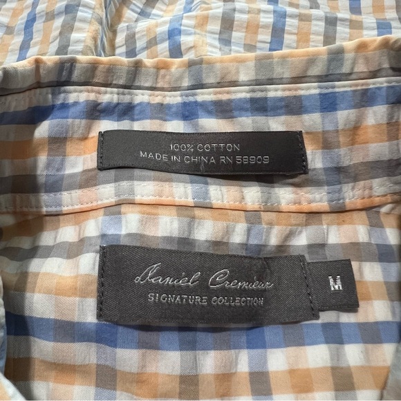 Daniel Cremieux Mens Button Front Shirt L Orange Blue 100% Cotton Short Sleeve R - Picture 5 of 5